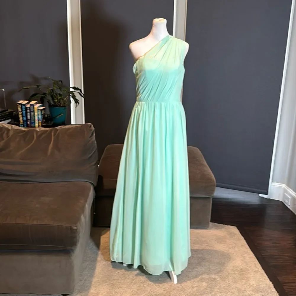 Women’s Green Chiffon One Shoulder Bridesmaid Dress Zip Up Back Size 6